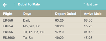 Schedule Dubai to Male